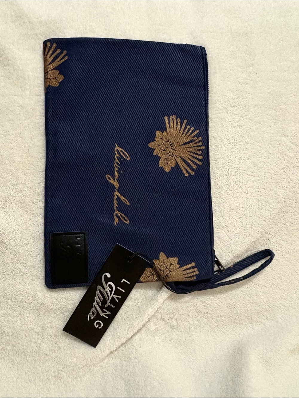 NWT Living Hula Navy Floral Wristlet Clutch with Gold Accents or Pouch